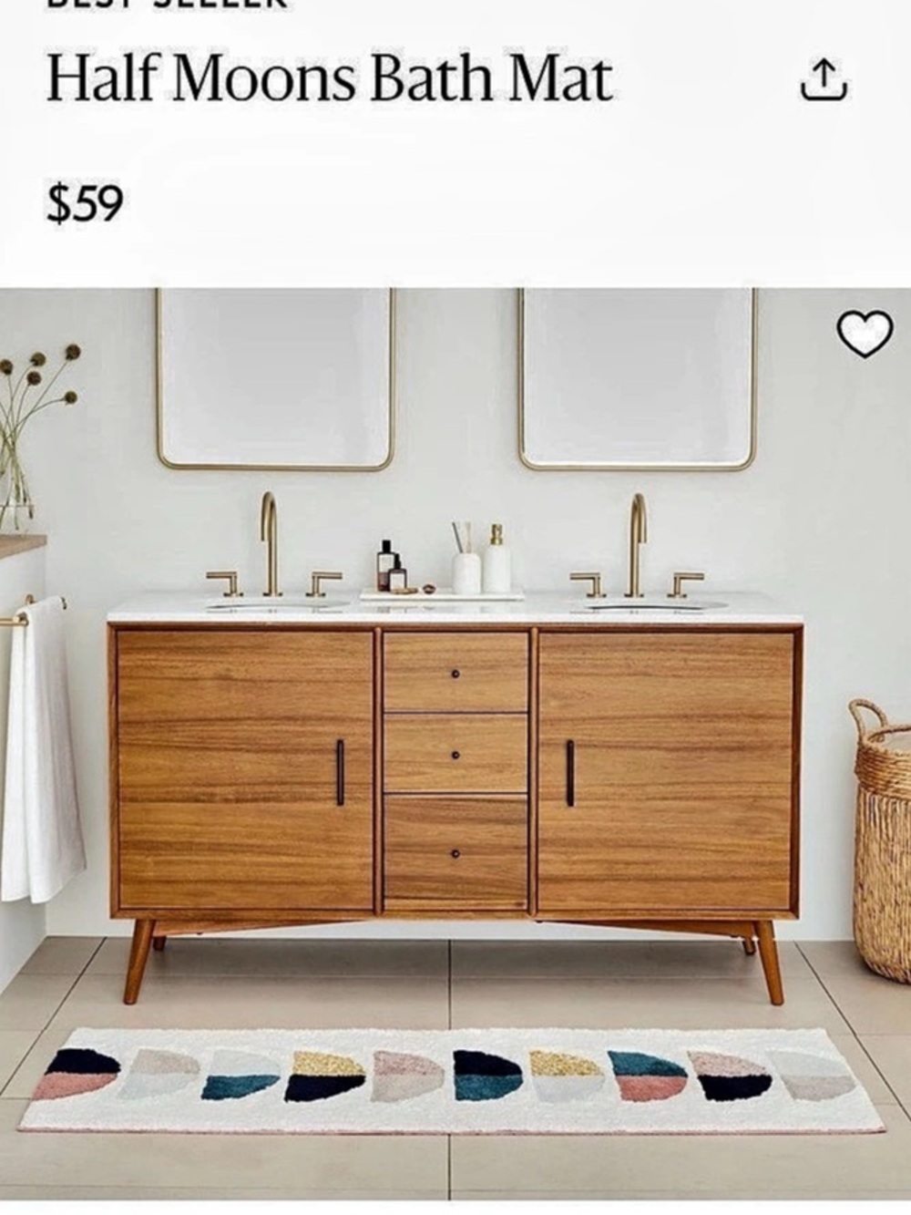 NEW with Tags SET of West Elm Half Moons Bath Mat Rug Runner Geometric
